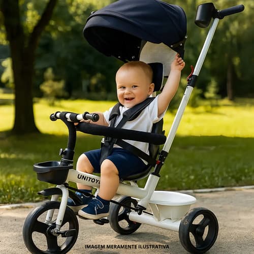 Triciclo Infantil, Marca Unitoys, Modelo Confort, Capota Removível, Cinto De Segurança, Na Cor Branca Branco